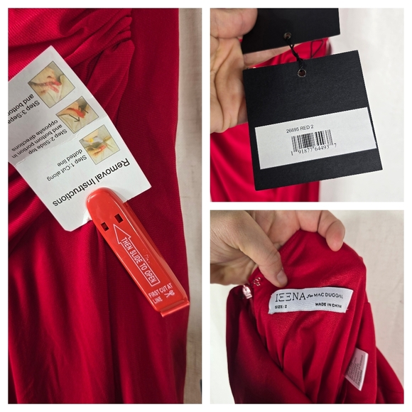 Ieena Mac Duggal Womens Size 2 Red Faux Wrap Stretchy Rhinestones Dress - Picture 13 of 16